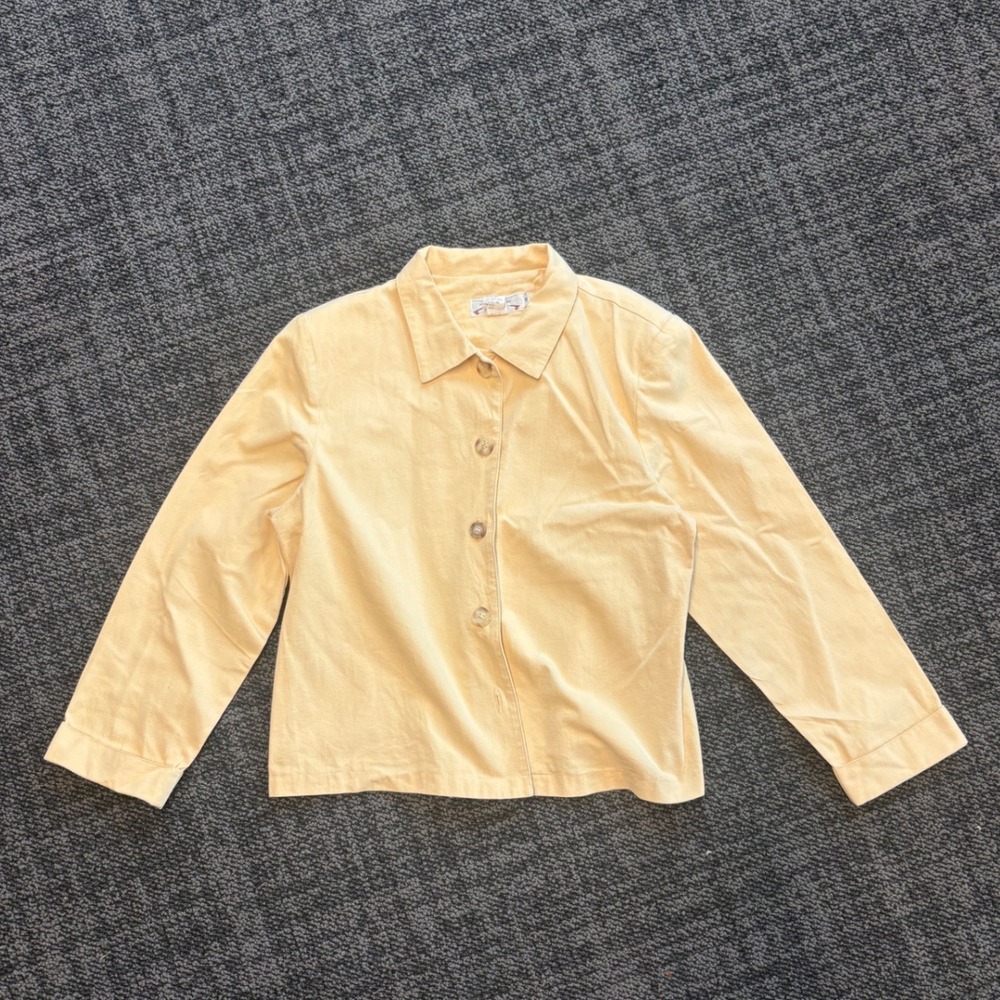 Orvis Vintage Women 14 Butter Yellow 100% Cotton Button Up Chore Jacket USA Made